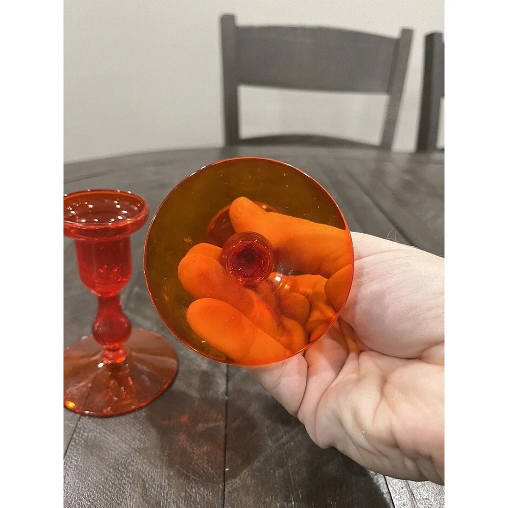 Morgantown‎ Glass Gypsy Fire Orange Candle Holder MCM Pair Vintage